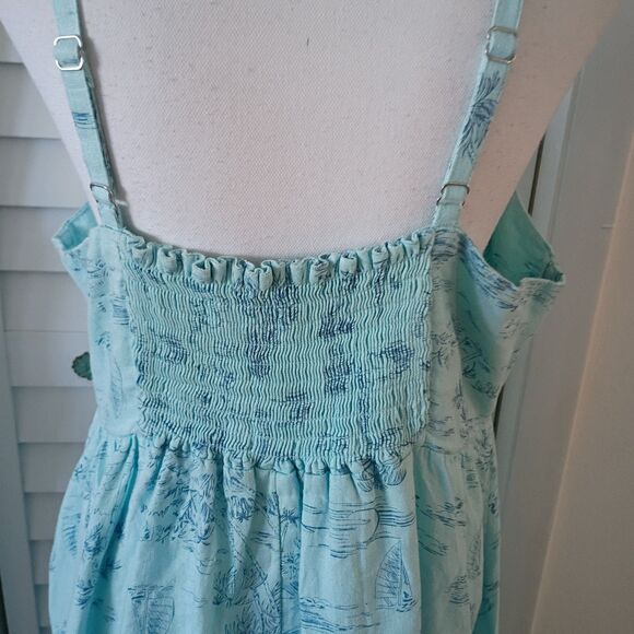 Lands' End Blue High Neck Halter Linen Midi Dress Sailboat Beach print L - Picture 5 of 10